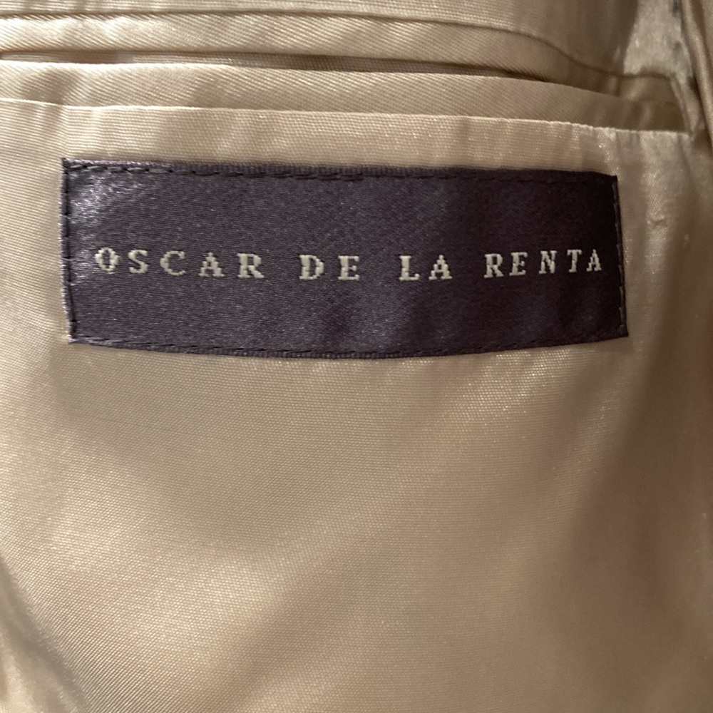 VTG Oscar De La Renta blazer 48L 100 percent silk navy Blue tan lining 2 button - Picture 2 of 6